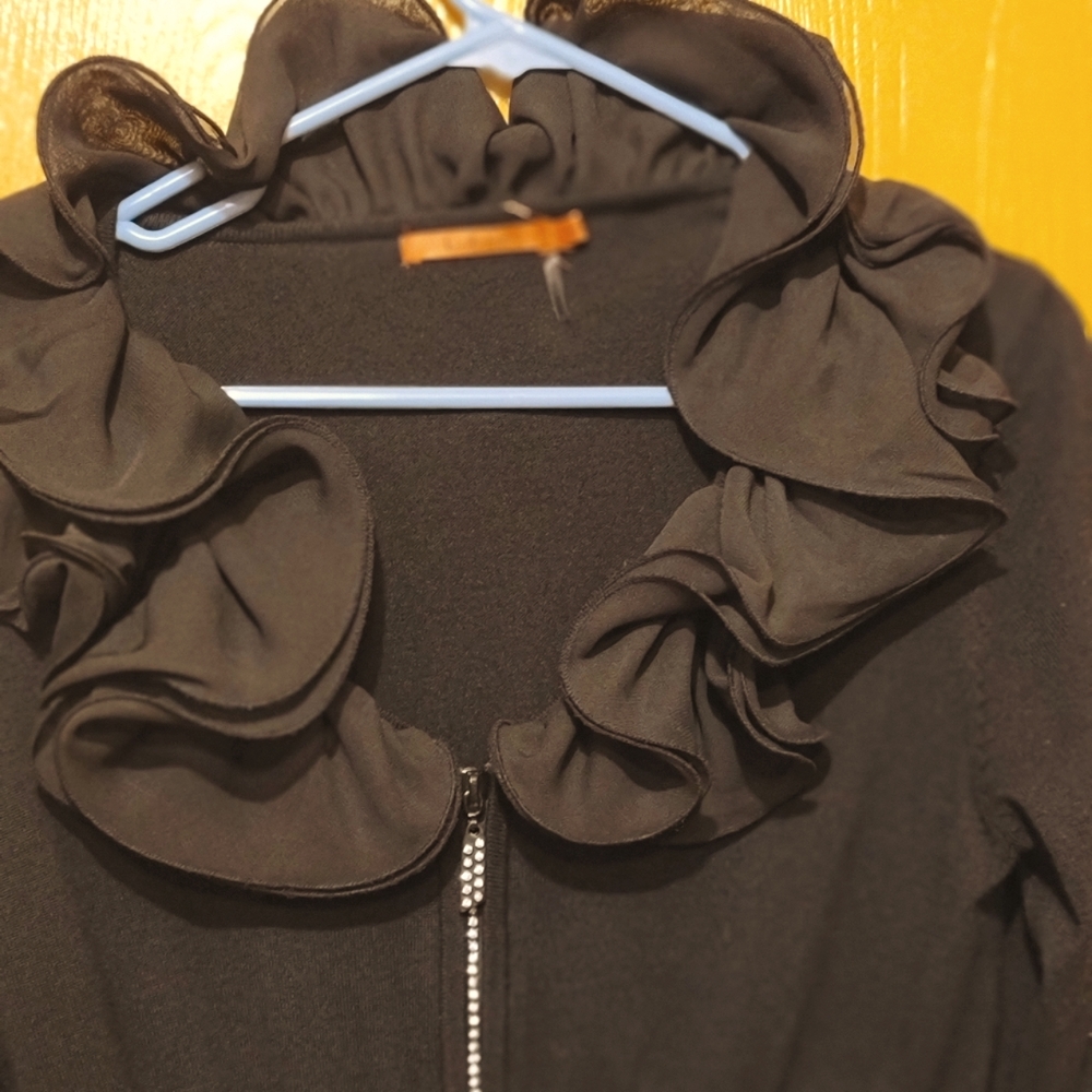 Belldini Rhinestone Zipper Ruffled Sweater. 